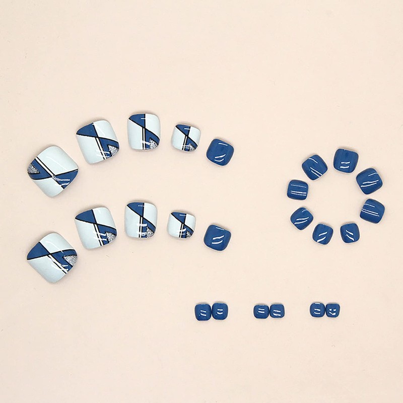 Press on Toenails with Line Designs, Square Full Cover Glossy
