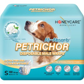 HONEY CARE All Absorb Petrichor Male Dog Wrap, Fresh Smell Dog Diaper, Disposable, Small, White, 100 Count