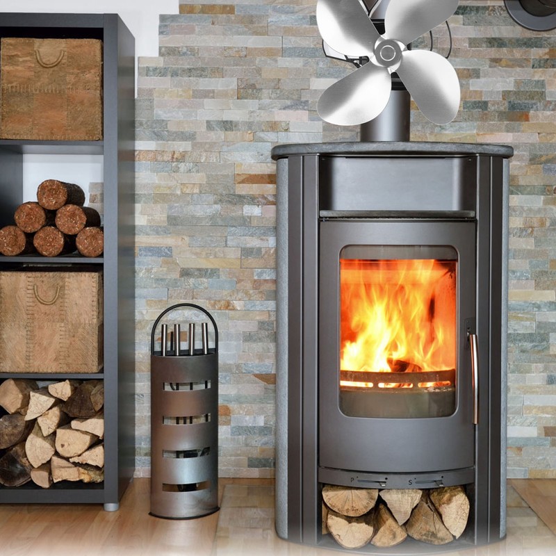 Wall Mounted Fireplace Fan 4 Blade Heat Powered Wood Stove