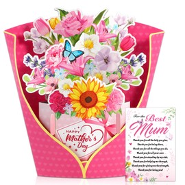 HOWAF 3D & Pop Up Mothers Day Card, Happy Mother's Day Card from Dauthter Son, Pop Up Flower Bouquet Mothers Day Gifts for Mum, Mummy, Wife, Nan, Grandma, Auntie