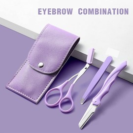 PLABBDPL Eyebrow Set of 4 Eyebrow Scissors with Comb, Eyebrow Razor, Eyebrow Scissors, Eyebrow Tweezers, Eyebrow Comb, Eyebrow Brush for Men and Women