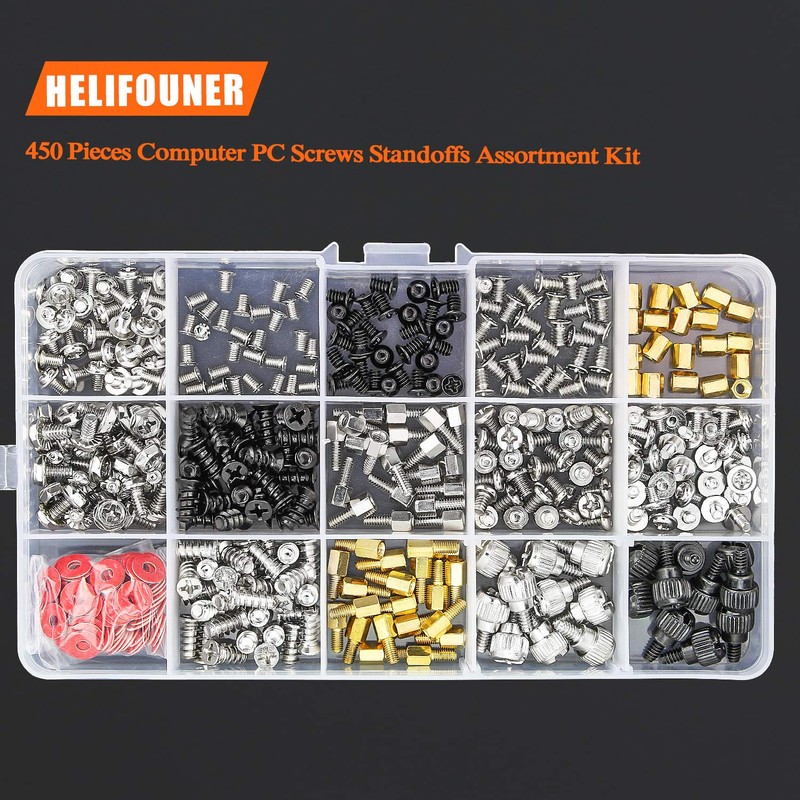 HELIFOUNER 450 Pieces Computer Standoffs Spacer Screws Assortment Kit for