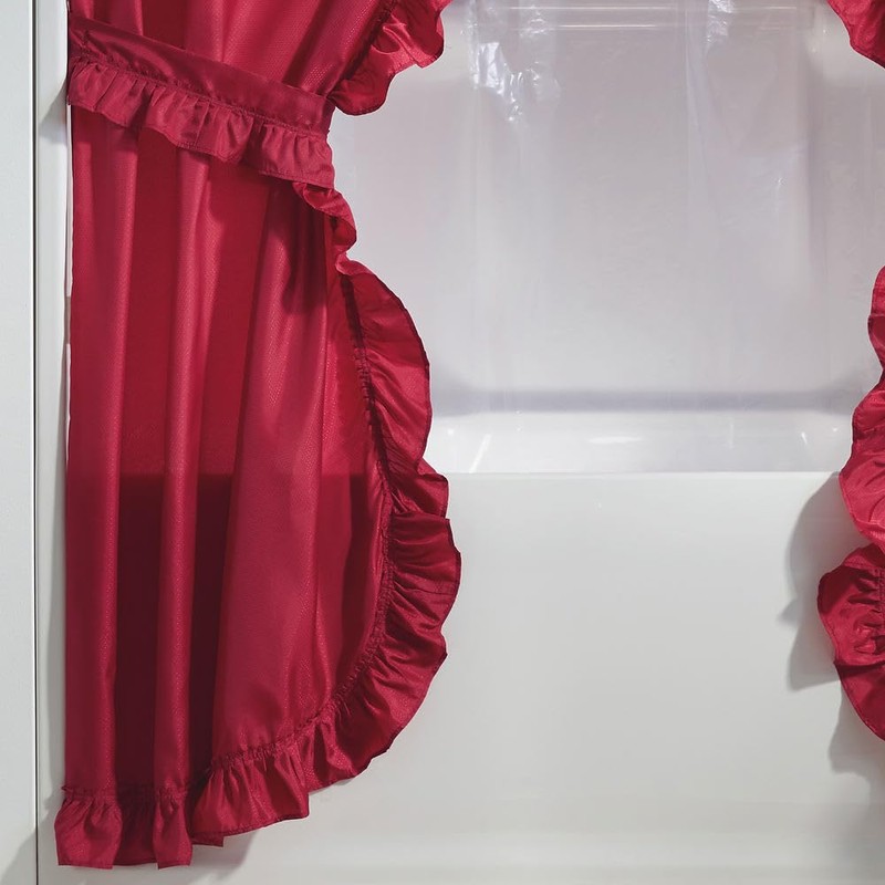 Stoneberry Home Ruffled Shower Curtain Set, Burgundy