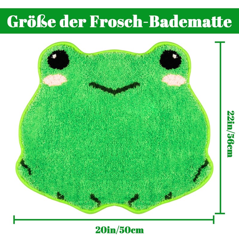 Yamepuia Frog Bathroom Rug, Bath Mat, Green, Cute, Non-Slip, Washable