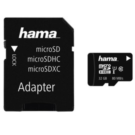 Hama microSDHC 32GB UHS-I Class1 C10 c/w Adapter - (533x / 80 Mb/s), Black