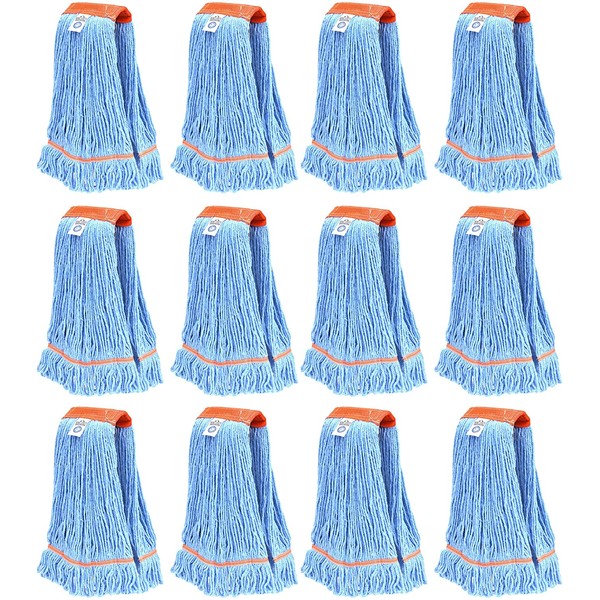 Nine Forty Industrial | Commercial Strength Premium Looped End Floor Cleaning Wet Mop Head Refill | Replacement – Heavy Duty 4 Ply Synthetic Yarn (12 Pack, Large)