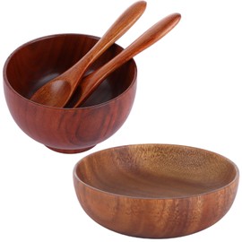WOPPLXY Wooden Salad Bowl and Servers Set - 12CM 10CM Wood Serving Bowl Fruit Bowl with Servers Utensils Set - Round Wooden Serving Bowls for Salad, Fruits, Yogurt