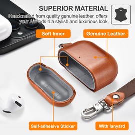 Leather Case for AirPods 4 2024, ICARER Premium Genuine Leather Shockproof Protective Cover with Lanyard for AirPods 4 Earphones Charging Case with Hole (LED Visible) Support Wireless Charger-Brown