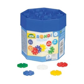 Lena 35945 Steckspiel Rondi 25 in Baudose, 170 Teile in bunten Farben, ca. 25 mm, Konstruktionsspielzeug mit Steckteilen, Spielset mit Steckbausteine für Kinder ab 2 Jahre, Schneeflocken Bausteine