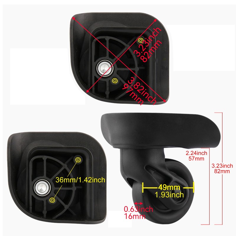2 Pair Replacement Wheels for Luggage 360 Swivel Suitcase Casters