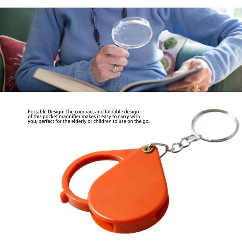 10X Magnifying Glass, Keychain Magnifier, Orange, Portable, for Small Objects