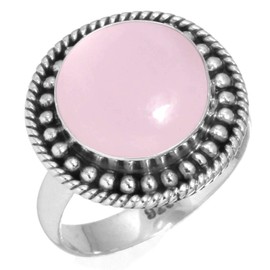 Jeweloporium 925 Sterling Silver Ring for Women Size X Pink Rose Quartz Gemstone Costume Silver Ring Valentine's Day Gift Vintage Jewelry