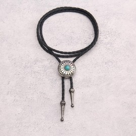 COOLLA Bolo Tie Rodeo Cowboy Leather Necktie Western Necklace for Men,Women Leather Necklace with Turquoise Stone (Blue)
