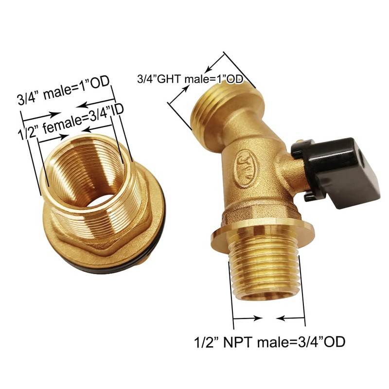 Joywayus Brass Water Container/Rain Barrel Spigot 3/4" to 1/2" Male