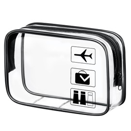 Aucuu Clear Toiletries Bag, 1Pack PVC Waterproof Toiletries Carry Pouch, TSA Approved Travel Toiletry Bag with Zipper, Portable Cosmetic Makeup Bags for Travel Business Trip-Black