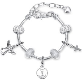 Herdear First Holy Communion Bracelet with Pendant for Girls Glitter First Communion Gifts Communion Bracelet with Engraving for Girls
