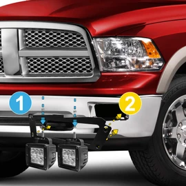 Dasen 4PCS 3" LED Cube Fog Lights Pod & Front Bumper Dually Foglamp Mounting Brackets w/Wiring Kit Compatible with Ram 1500 2009-2012, Fit Ram 2500 2010-2019