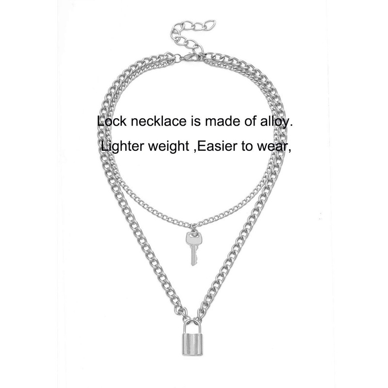 Tanyoyo Lock Key Pendant Necklace Statement Long Chain Punk Multilayer