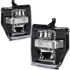 SCITOO Pair Headlight Assembly Fits for ford Super Duty for F-250/for F-350/for F-450/for F-550 2008 2009 2010 Clear Lens Black Housing Clear Reflector Headlights, 7C3Z13008BA (Bulbs Not Included)