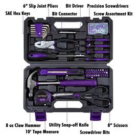 CARTMAN Tool Set General Hand Tool Kit with Plastic Toolbox Storage Case, Automotive Set Purple