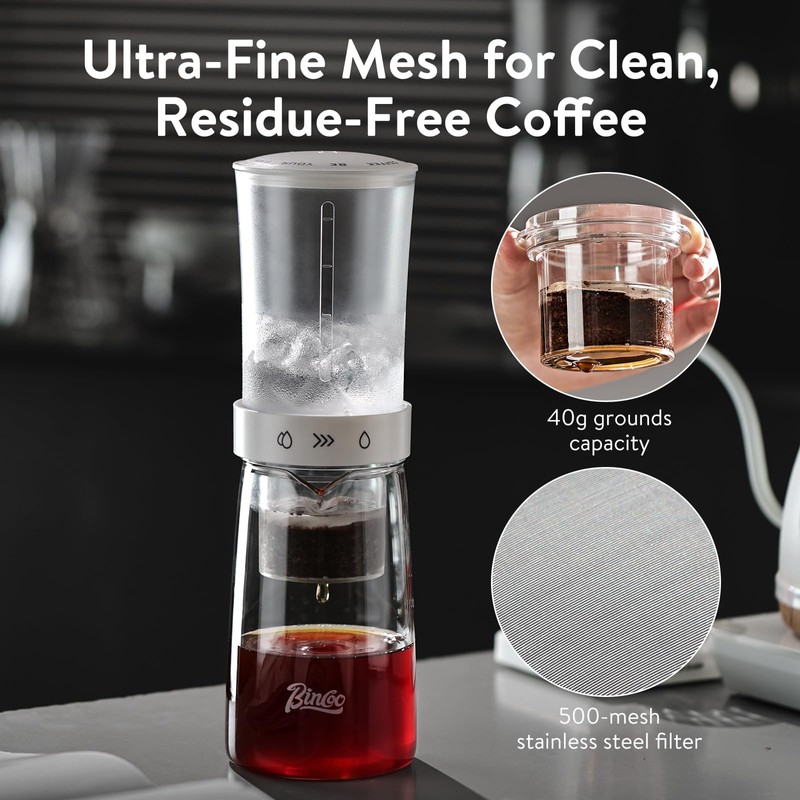 Bincoo Drip Cold Brew Coffee Maker,450ml High Borosilicate Glass Ice