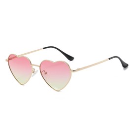 JCTAIFOO Polarised Heart Sunglasses for Women Vintage Fashion Love Shape Gold Metal Frame Cute Party Festival Glasses, Gold/pink-yellow gradient
