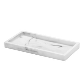 Luxspire Bathroom Vanity Tray, 8 x 4 inch Resin Kitchen Sink Tray for Soap Dispenser Bathroom Countertop Organizer Plate Holder for Perfume Soap Towel Bathroom Accessories, Mini, White Marble