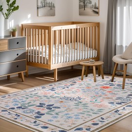 YIHOUSE Floral Pink 4x6 Washable Area Rug, Non Slip Boho Soft Bedroom Rug, Ultra Thin Colorful Flower Throw Carpet for Nursery Kids Room Playroom Girls Room Pink,4'x6'