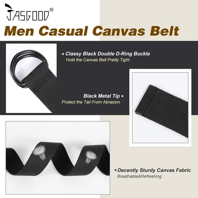 Men Black Canvas Belt,JASGOOD Webbing Cloth D Ring Buckle Belt