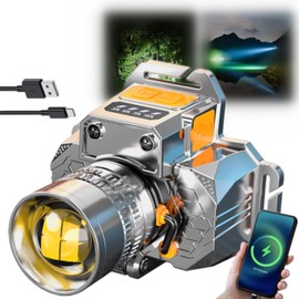 Head-Mounted Induction Zoomable Super Bright Flashlight, Super Bright Rechargeable High Power Headlamp, LED Head Lights for Forehead Flashlight, Portable Head Flashlight for Camping, Fishing (A)