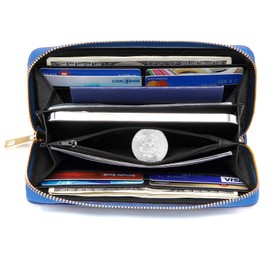 VOCUS Womens Wristlet Wallet Zip Around Clutch Wallet Large RFID Blocking PU Leather Bifold with Phone Holder for Travel, Navy Blue, Large Capacity, Classic