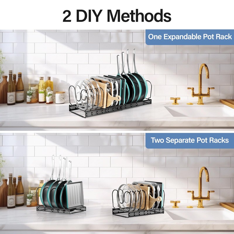 Expandable Pots and Pans Organizer under Cabinet with 14 Dividers