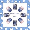 24Pcs 4th of July Press on Nails Short Square Independence