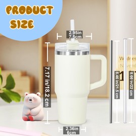 2Pack 14oz Tumblers with Handle, Stainless Steel Double Wall Vacuum Insulated Cup for Children, Iced Coffee Cups for Outdoor School Travel, White&Rose Red