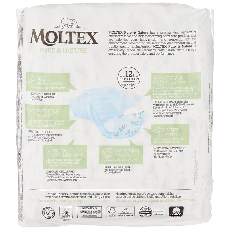 Moltex Pure & Nature Nappies Size 1-6 (Size 5 Junior),