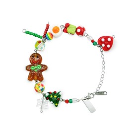 Handmade Christmas Gingerbread Charm Bracelet with Murano Glass Gemstones