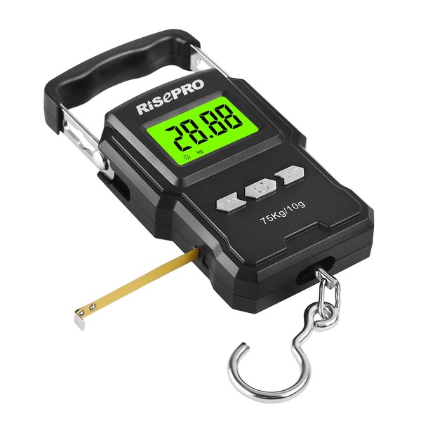 RISEPRO® 75Kg / 165Lb Digital Fish Scale with 39 Inch Ruler Electronic Luggage Balance Fishing Postal Hanging Hook Scale WHA08