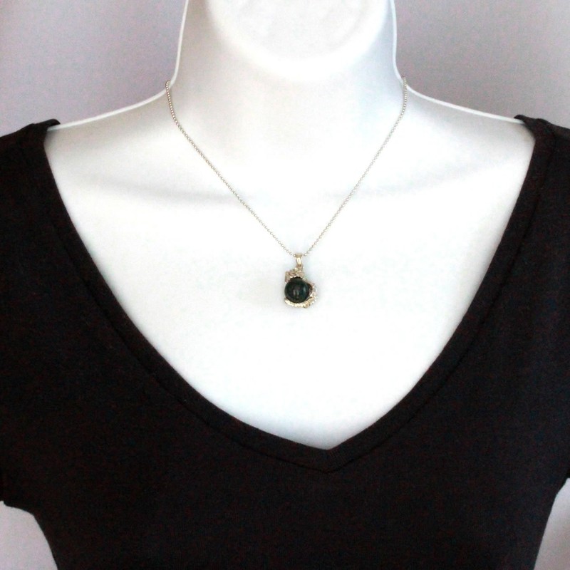 Happy Bomb Bloodstone Dragon Pendant Necklace 12mm Brass Natural Stone