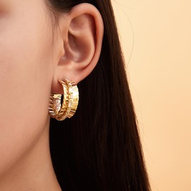 Aprilery Gold Hoop Earrings for Women, Dainty Cubic Zirconia Pearl Twisted Chunky Gold Hoop Earrings Cuff Lightweight Statement Earrings Hypoallergenic Jewelry for Her