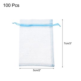 MECCANIXITY 100pcs Organza Bags 2x3 Inch Drawstring Favor Pouches Sheer Mesh Bag for Gift Jewelry Wedding Party Christmas Candy Sky Blue