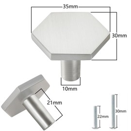 Vandicka 8 Pieces Furniture Knobs and Screws - Matt Silver Cabinet Knobs & Drawer Handles - Hexagonal Door Handles for Kitchen Cabinet, Dresser, Wardrobe, 35 x 26 mm