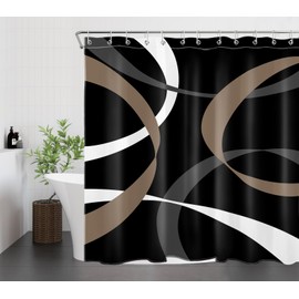 LB Brown Abstract Geometric Shower Curtain for Bathroom, Modern Aesthetic Black and White Fabric Shower Curtain with Hooks,Modern Farmhouse Bathroom Curtain Shower Set, 72" W x 72" L