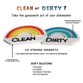 Rainbow Retro Clean Dirty Premium Dishwasher Magnet Sign, Silicone Double Sided Flip Indicator, Strong Non Surface Scratch Magnet - Kitchen Safe, Waterproof, and Decorative Design