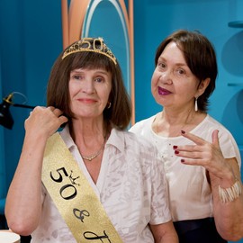 AOPRIE 50th & Fabulous Sash 50th Birthday Tiara & Crowns for Women Girls Rhinestone Happy Birthday Headbands Accessories Favor Supllies Gold, 2 Pack