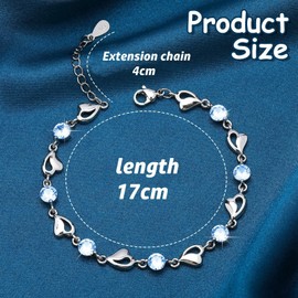 Pulsera de plata para mujer, pulsera de corazón de plata, Ajustable Brazalete cristal amistad Joyería de regalos cumpleaños del Día de la Madre para mujeres (Corazón Azul)