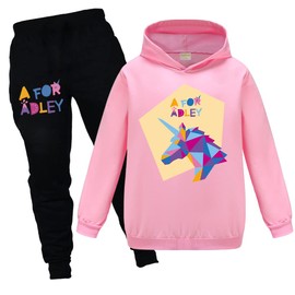 OAIXIUR Adley YouTube Merch Tracksuit Hoodie & Joggers 2Pcs Girls Outfit…(Light Pink,10-11 Years