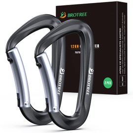 Brotree Carabiner, Load Capacity 26.5 lbs (12 KN (1200 kg), Climbing Button, D-Ring, Lightweight, Aluminum, Hammock, Camping, Sling, Outdoor Use, Set of 2/4 (Curve Gate Series)