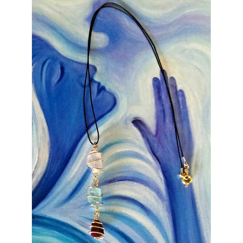 SUGILITE, AQUAMARINE, KUNZITE "Angel Kiss" 18 KT GOLD Synergy Necklace