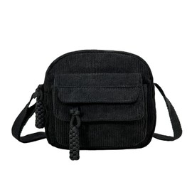 XSDSLS Corduroy Crossbody Bag for Women Square Bag Small Cross body Bag with Adjustable Strap Shoulder Bag for Outdoor Gym Travel Festival Walking Gift for Women (Black)