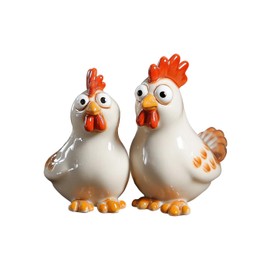 Bicuzat Ceramic Hen and Rooster Salt & Pepper Shakers Set, Hand-Painted Chicken Salt and Pepper Shakers, 2 PCS Set